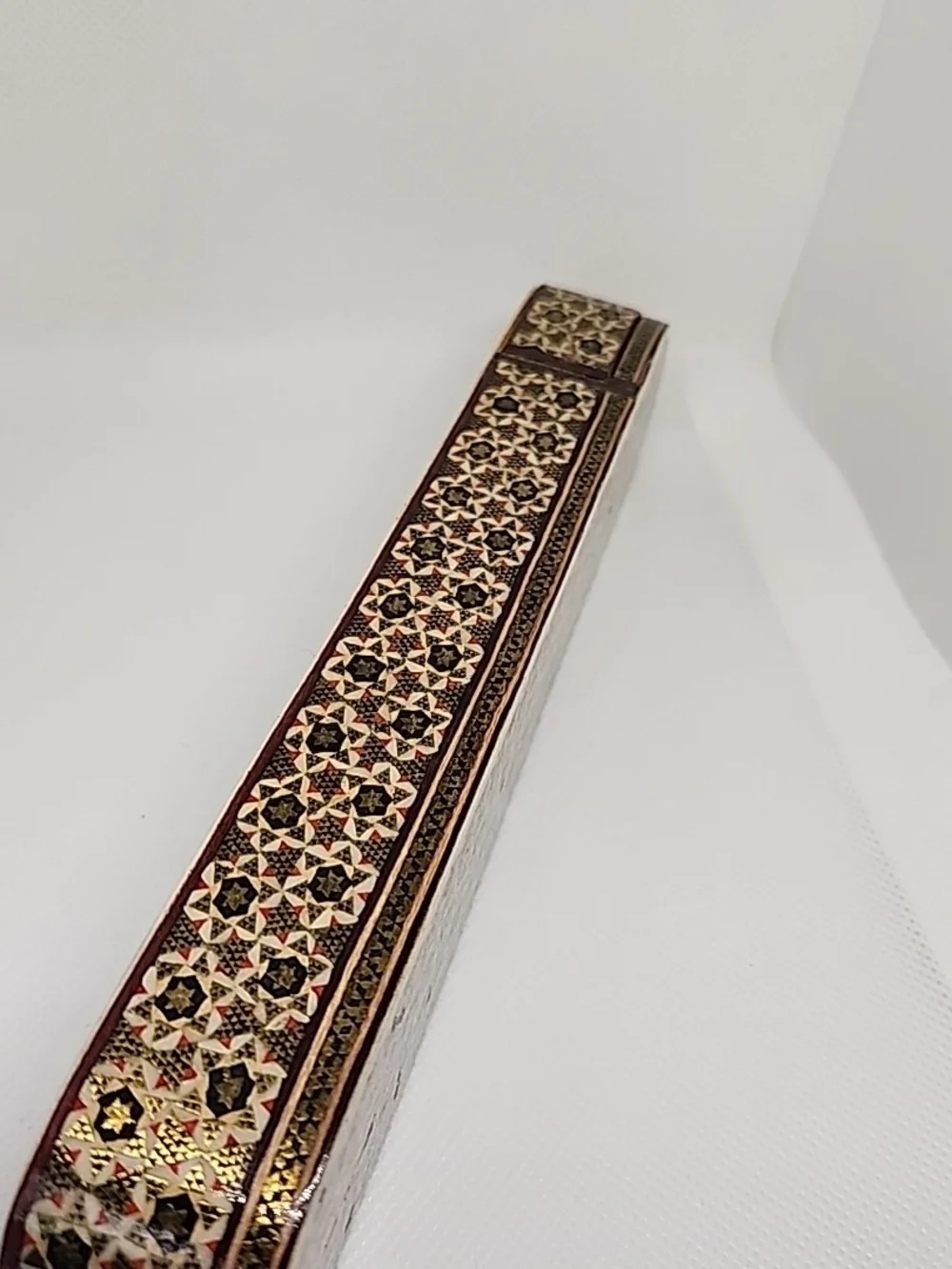 Handcrafted Vintage Floral Inlay Wood Pencil Box - Brown